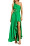 One Shoulder Pleated Charmeuse Gown with Slit