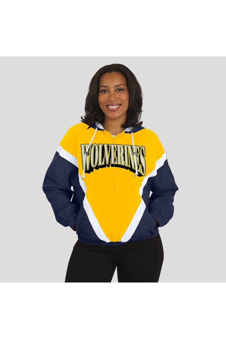 Women's WEAR by Erin Andrews Maize/Navy Michigan Wolverines Colorblock Full-Zip Hoodie Windbreaker Jacket, Alternate, color, Maize