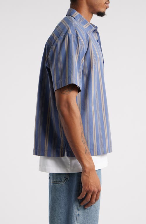 Bp. Boxy Camp Short Sleeve Button-up Cotton Shirt In Blue Indigo Utility Stripe