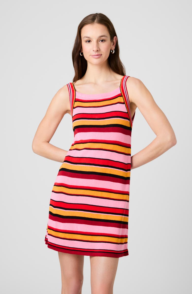 French Connection Motley Stripe Rib Tank Dress, Alternate, color, Sunkissed Orange Multi