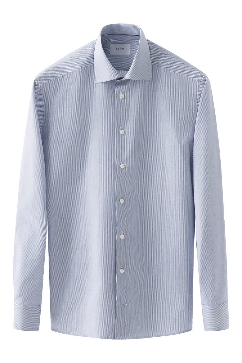 Contemporary Fit Pinstripe Cotton Twill Dress Shirt, Alternate, color, MEDIUM BLUE