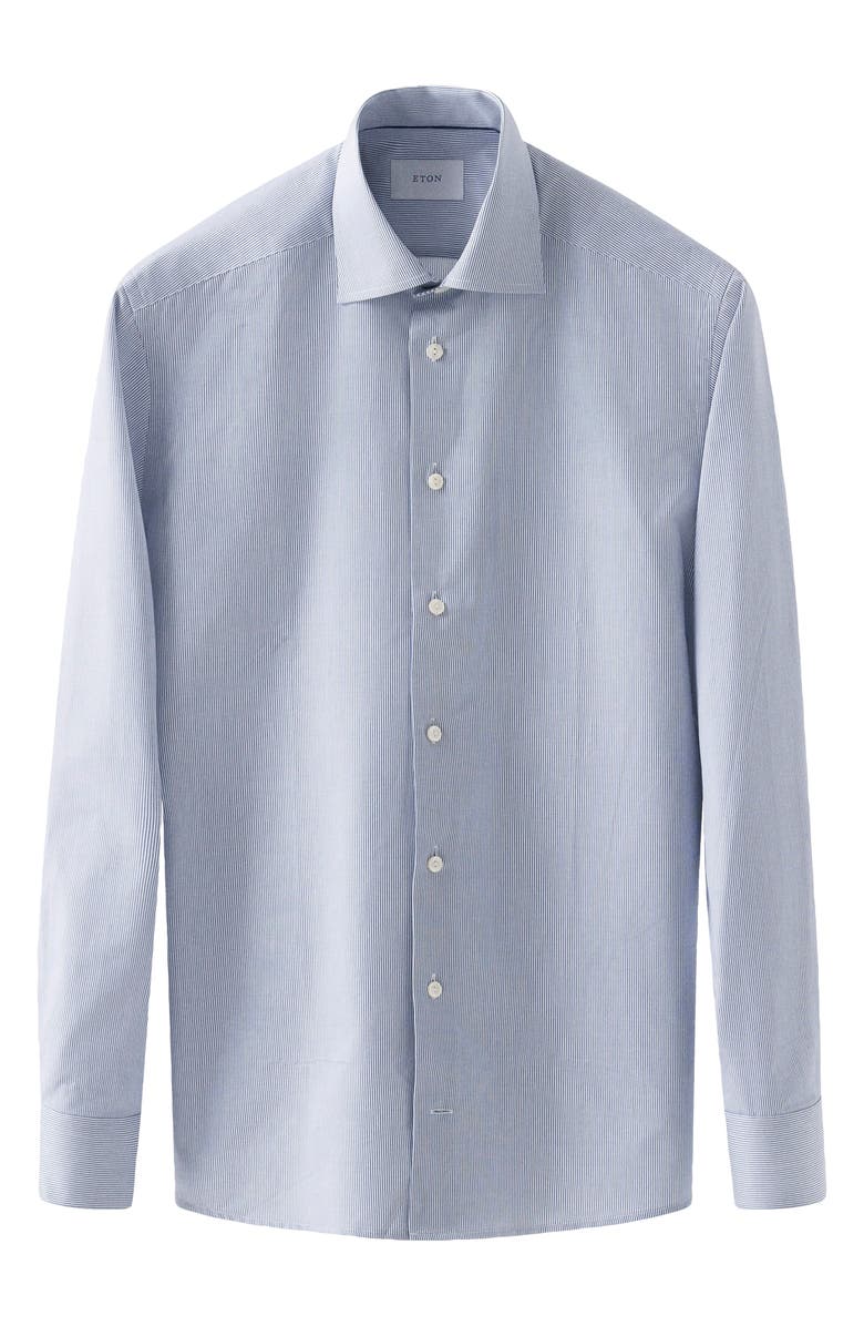 Eton Contemporary Fit Pinstripe Cotton Twill Dress Shirt, Alternate, color, Medium Blue