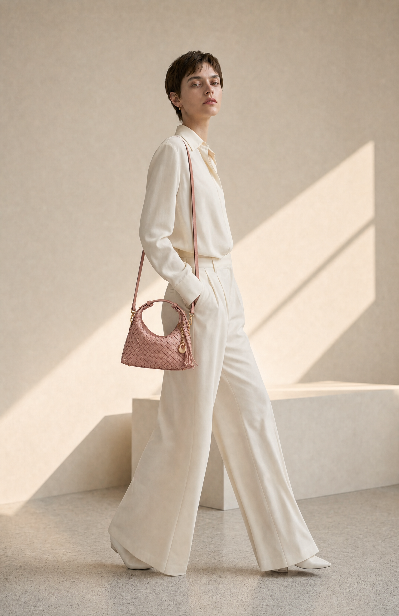 Camilla Genuine Sheep Leather Woven Shoulder Bag, Alternate, color, Sakula pink