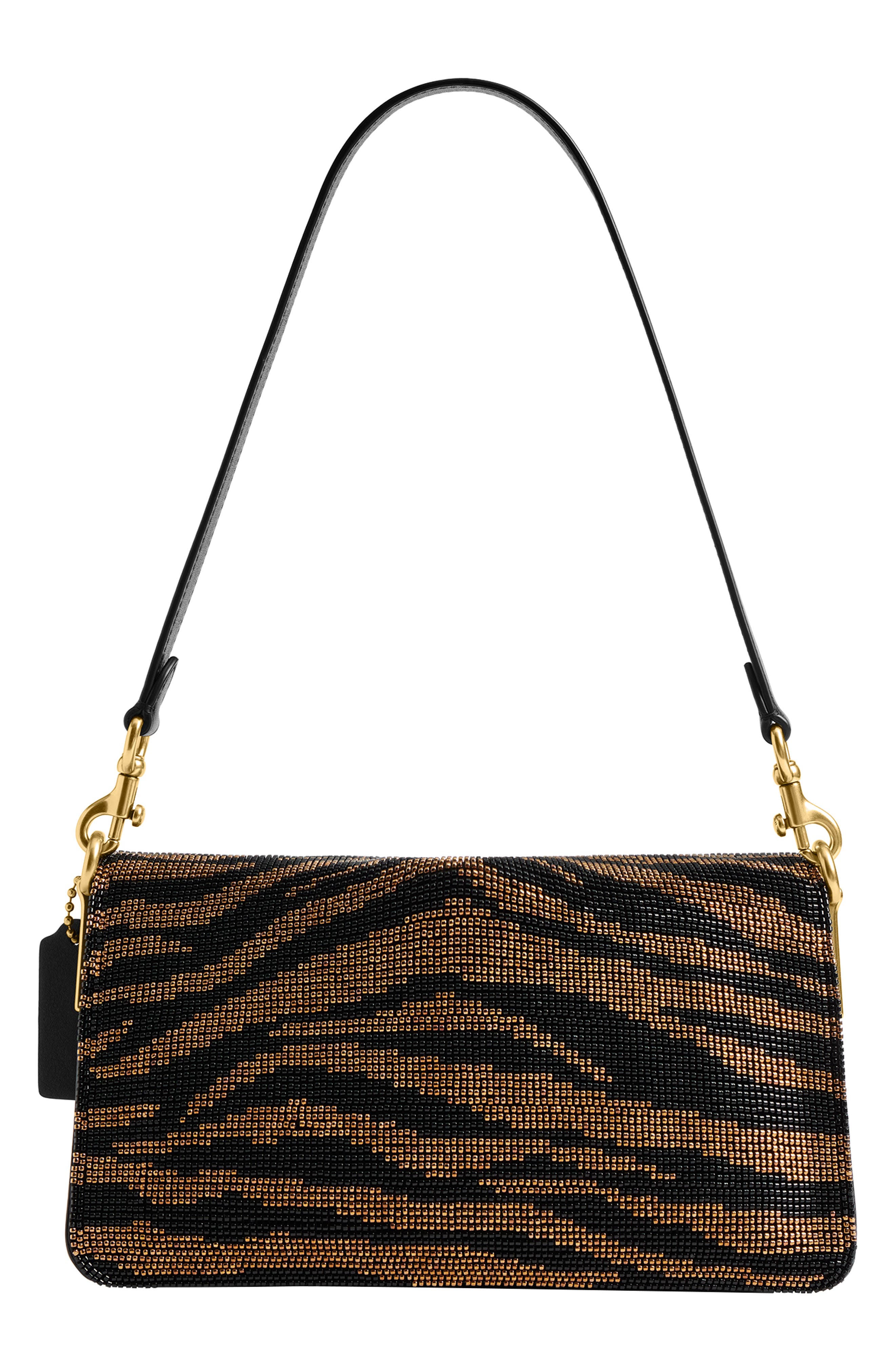 COACH Tabby Beaded Tiger Stripe Shoulder Bag, Alternate, color, Black