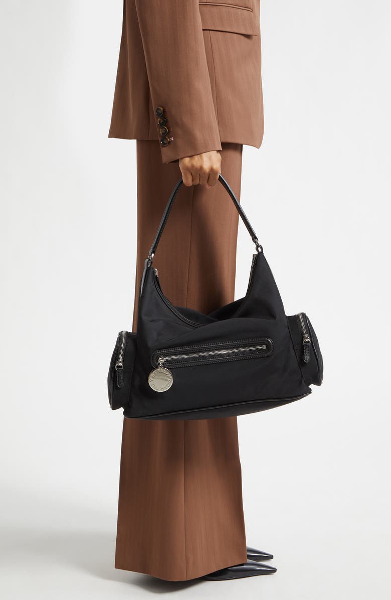 Stella McCartney Dartmoor Nylon Shoulder Bag, Alternate, color, Ultra Black