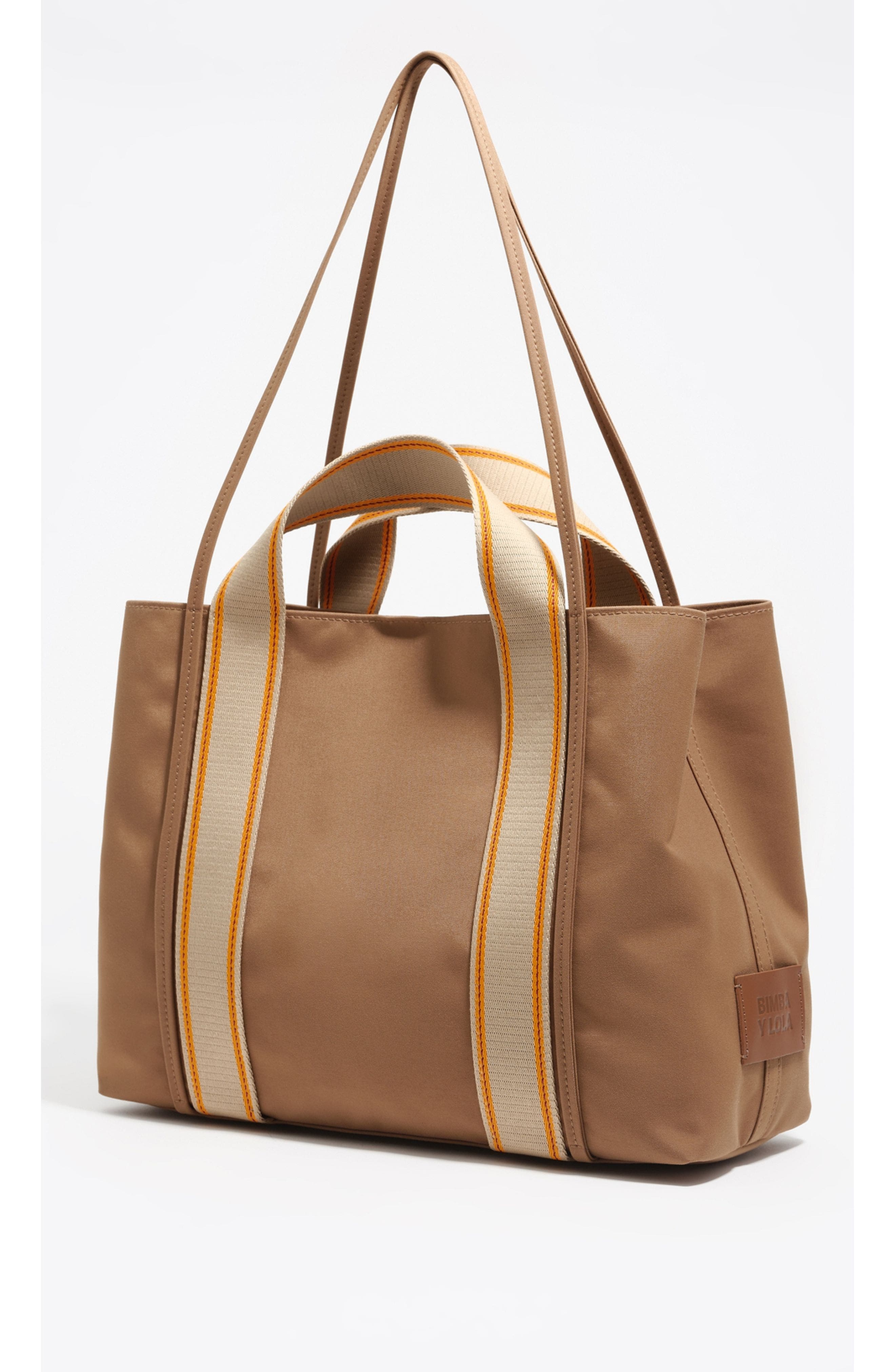 Bimba y Lola Large nylon Chihuahua shopper bag with stripes, Alternate, color, Cinnamon