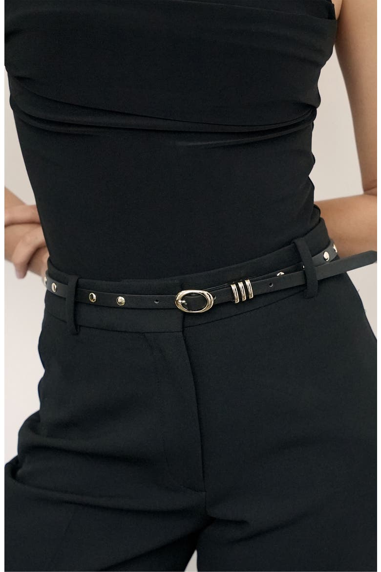 Skinny Studded Leather Belt, Alternate, color, BLACK