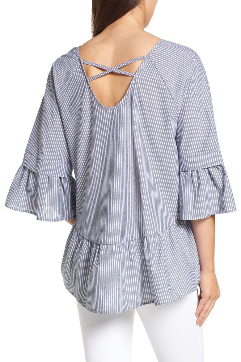 Crisscross Drop Ruffle Top, Alternate, color, BLACK/ WHITE STRIPE