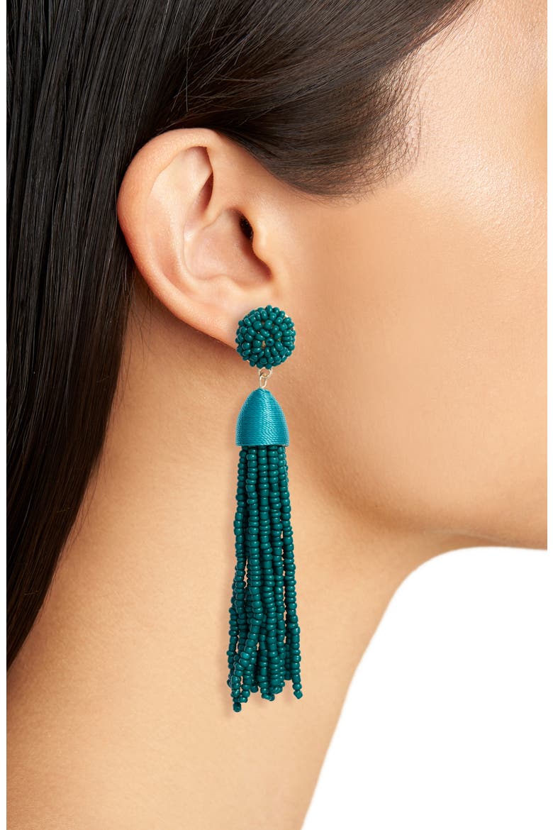 Beaded Tassel Earrings, Alternate, color, EMERALD