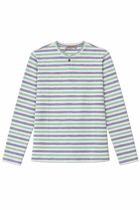 Striped Henley Ribbed Neckline Long Sleeve Tee