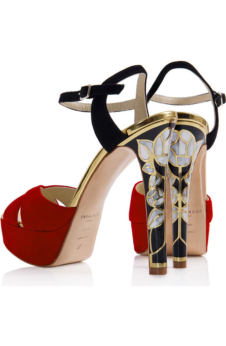 Freya Rose Rose in Bloom Rouge Ankle Strap Pearl Heel Sandal, Alternate, color, Red