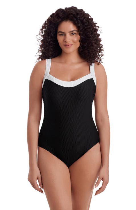 Sweetheart Inset Tank Long Torso One-Piece Swimsuit