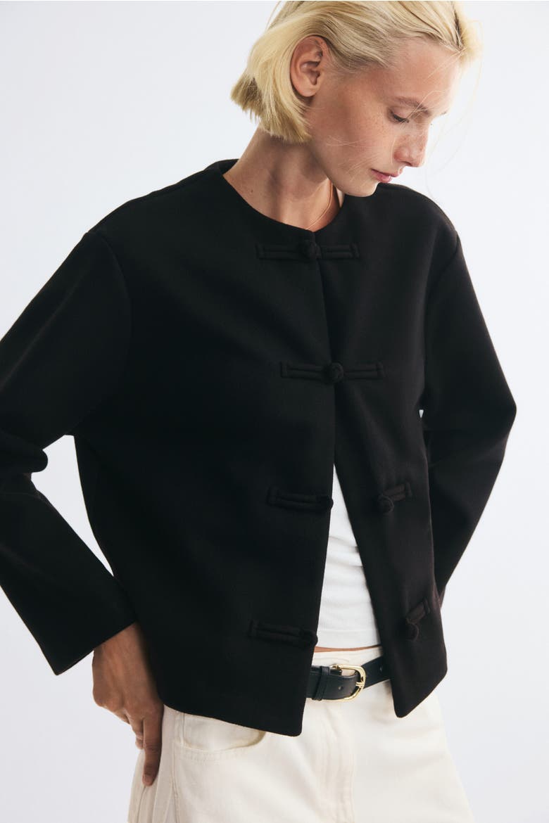 Knot-Button Jersey Jacket, Alternate, color, Black