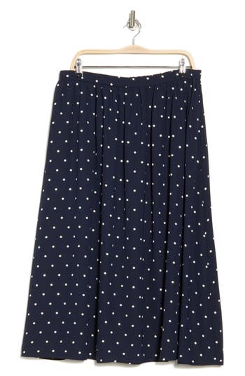 Nordstrom Rack Pull-on Midi Skirt In Navy Night- Ivory Armen Dot