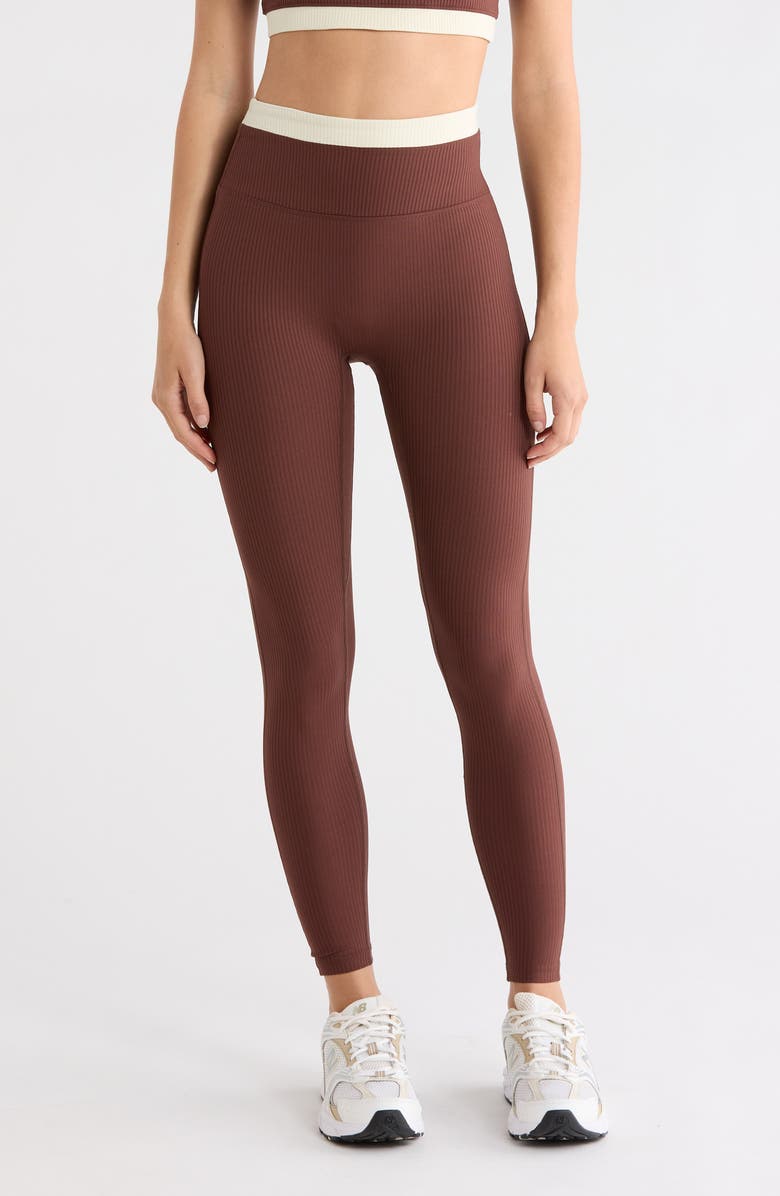 Year of Ours Ribbed Layered Leggings, Main, color, Chocolate/ Shell