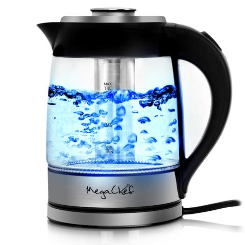 1.9 Quart Cordless Glass and Stainless Steel Electric Tea Kettle with Tea Infuser