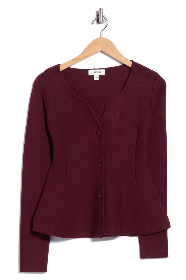Peplum Button Front Cardigan, Main, color, SANGRIA
