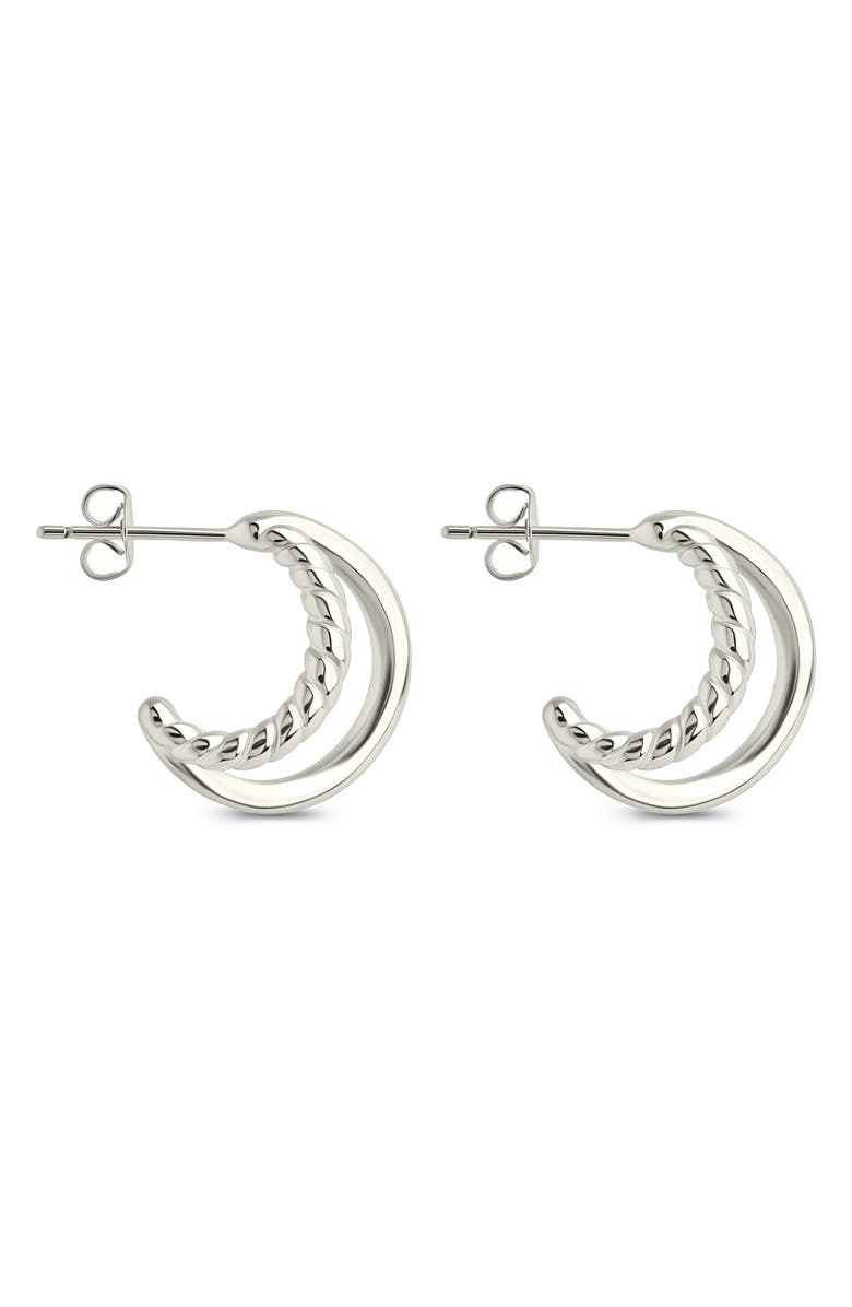 Sterling Forever Acacia Double Row Huggie Hoop Earrings, Alternate, color, Silver