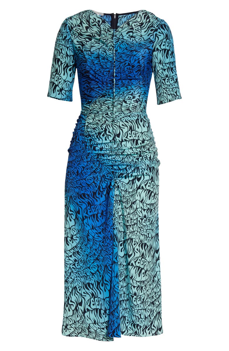 Stella McCartney Ombré Word Print Ruched Silk Midi Dress, Alternate, color, 