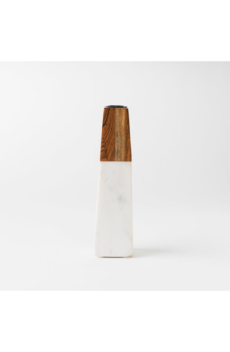 Mela Artisans Tapered White Marble & Acacia Sculptural Candleholder, Alternate, color, White - Large
