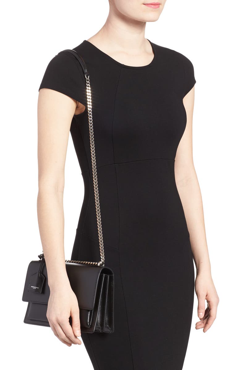 Saint Laurent Medium Sunset Calfskin Leather Shoulder Bag, Alternate, color,