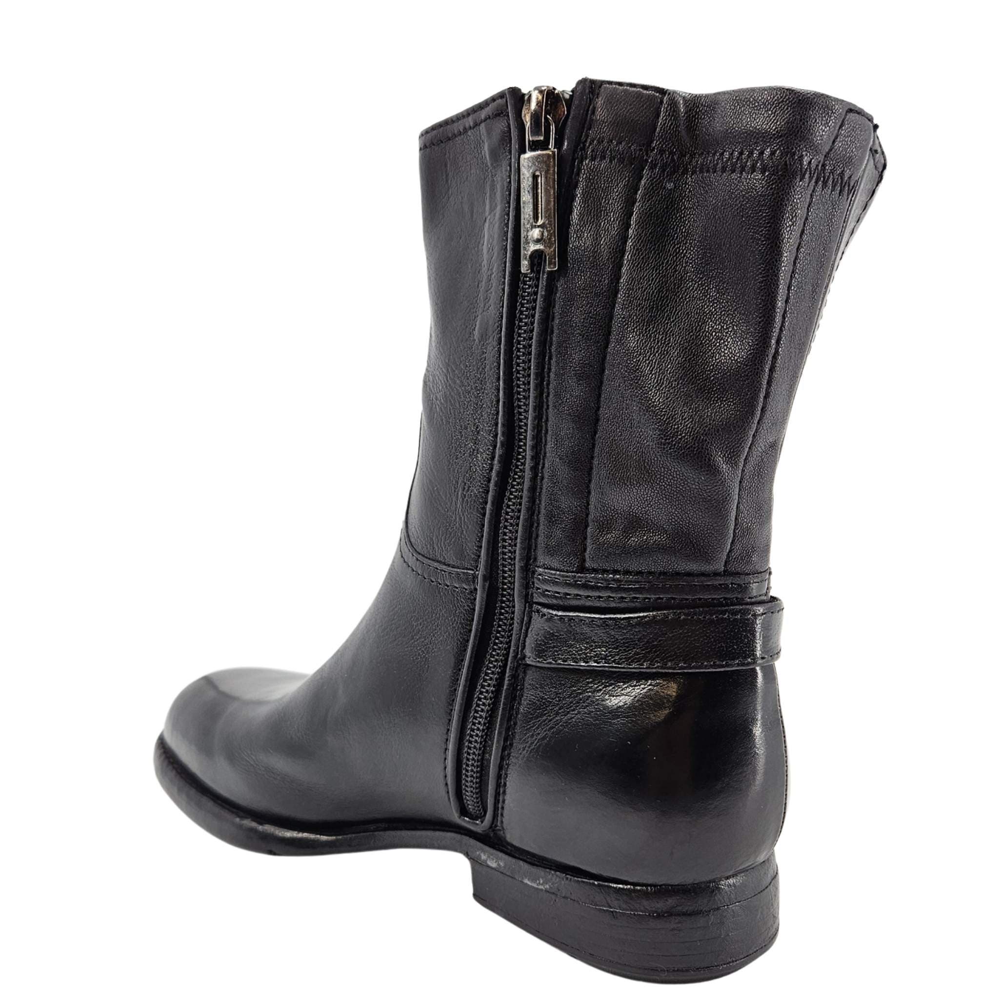 Leather Side Zip Mid Calf Boot, Alternate, color, Navy