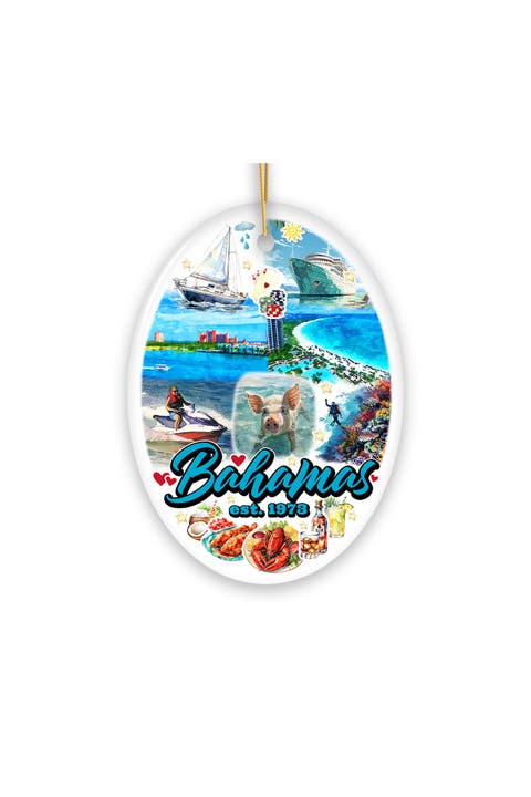 Bahamas 1973 Pirate Ship Island Collage Oval Ornament