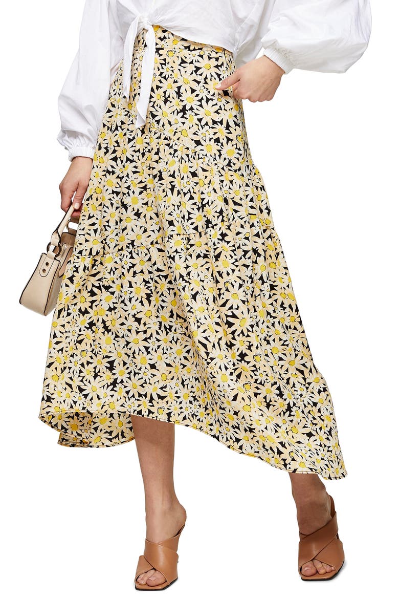 Daisy Tiered Midi Skirt, Main, color, YELLOW