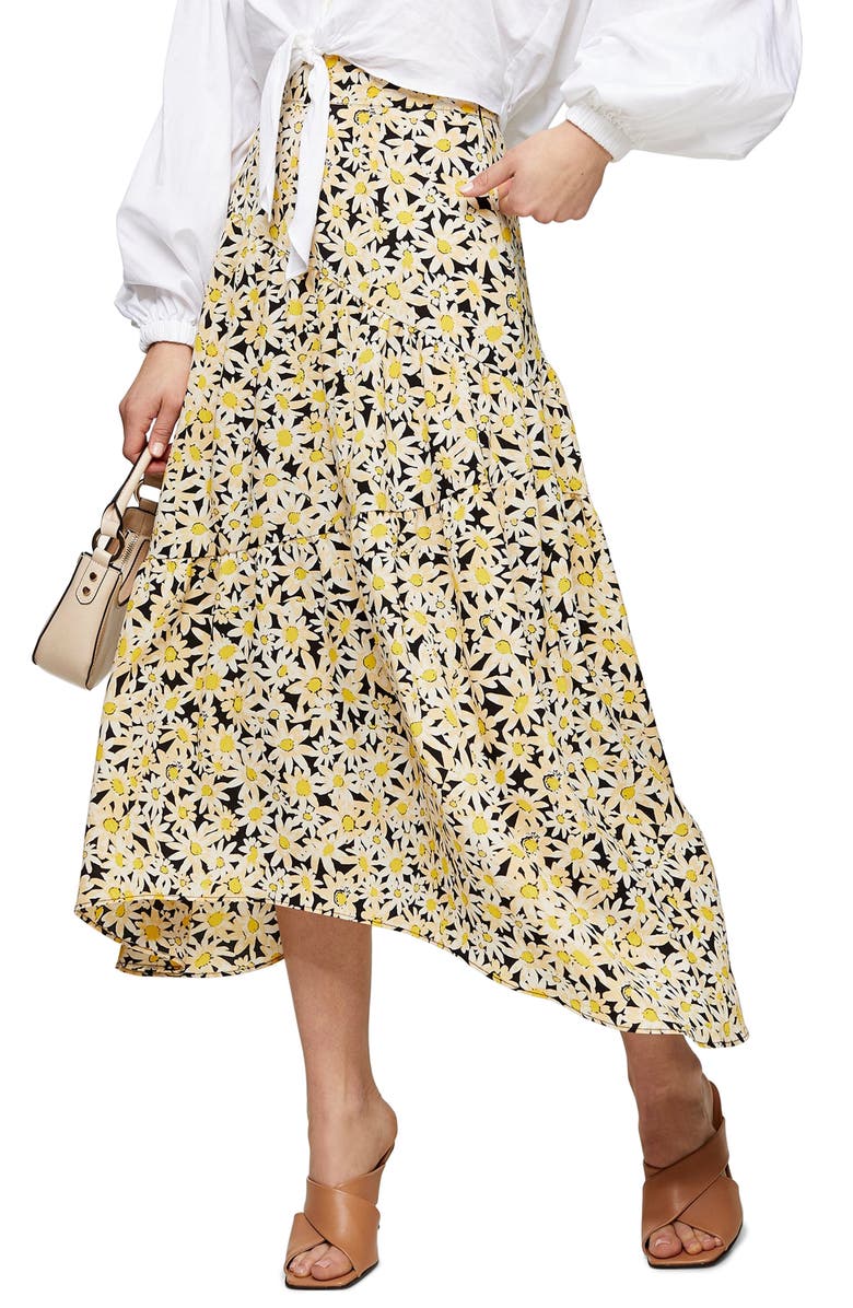 Topshop Daisy Tiered Midi Skirt, Main, color, 