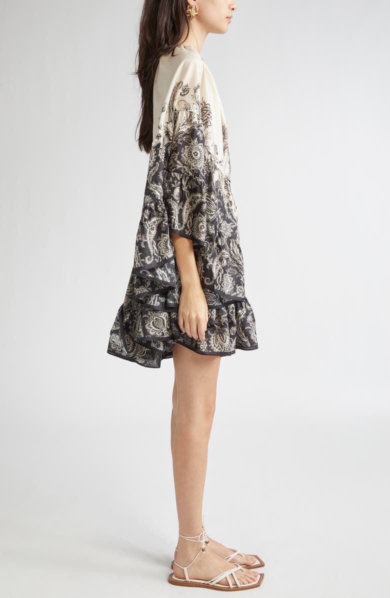 Zimmermann Rhiannon Long Sleeve Silk Habutai Lantern Minidress, Alternate, color, Cream/ Black Floral