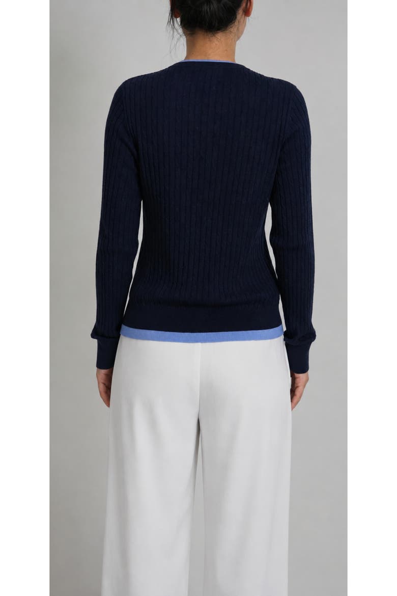 Wool Blend Cable Knit Layered Look Pullover Top, Alternate, color, Deep Navy