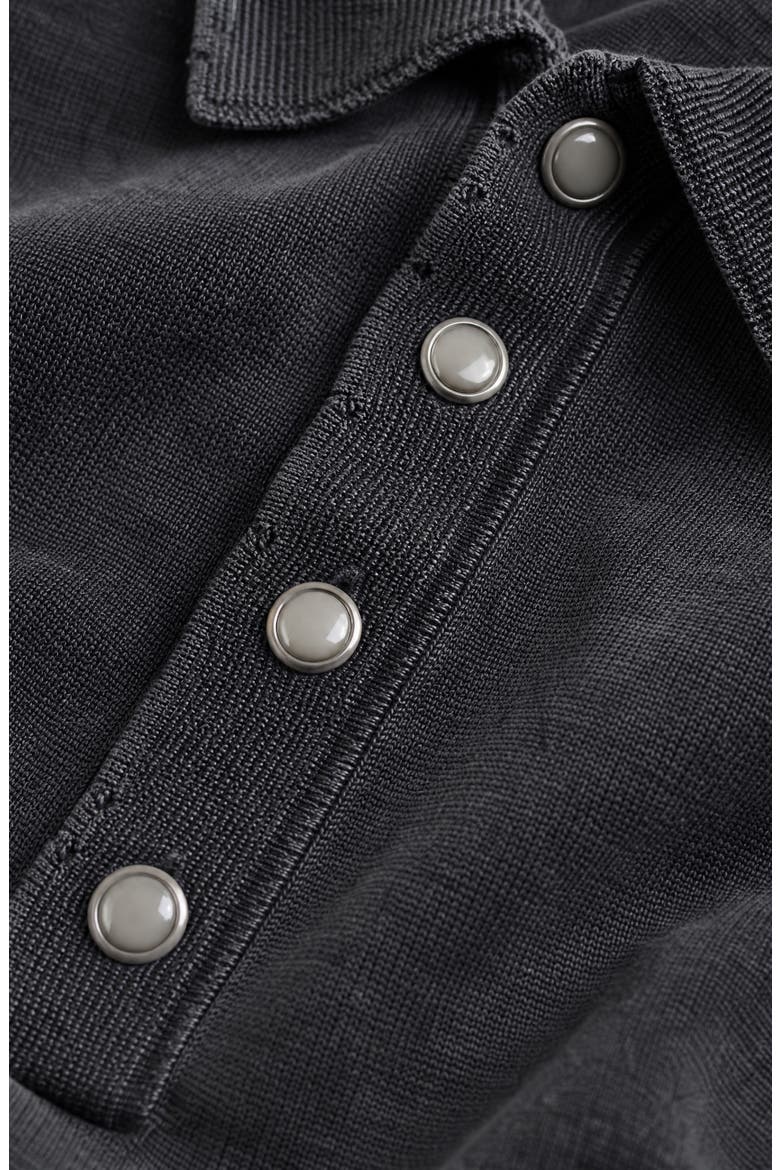 Washed Short Sleeve Snap Button Polo Shirt, Alternate, color, Black