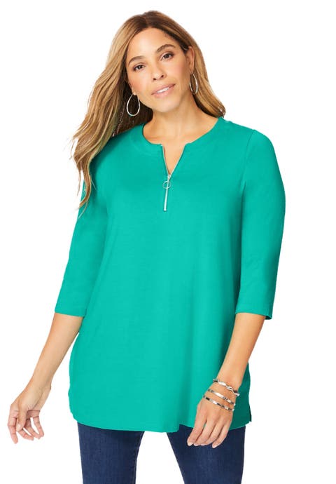Stretch Knit Zip Tunic (Plus Available)