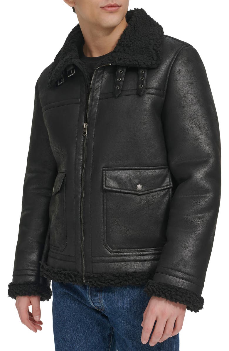 Levi's<sup>®</sup> Faux Shearling Aviator Rancher Jacket, Alternate, color, Black