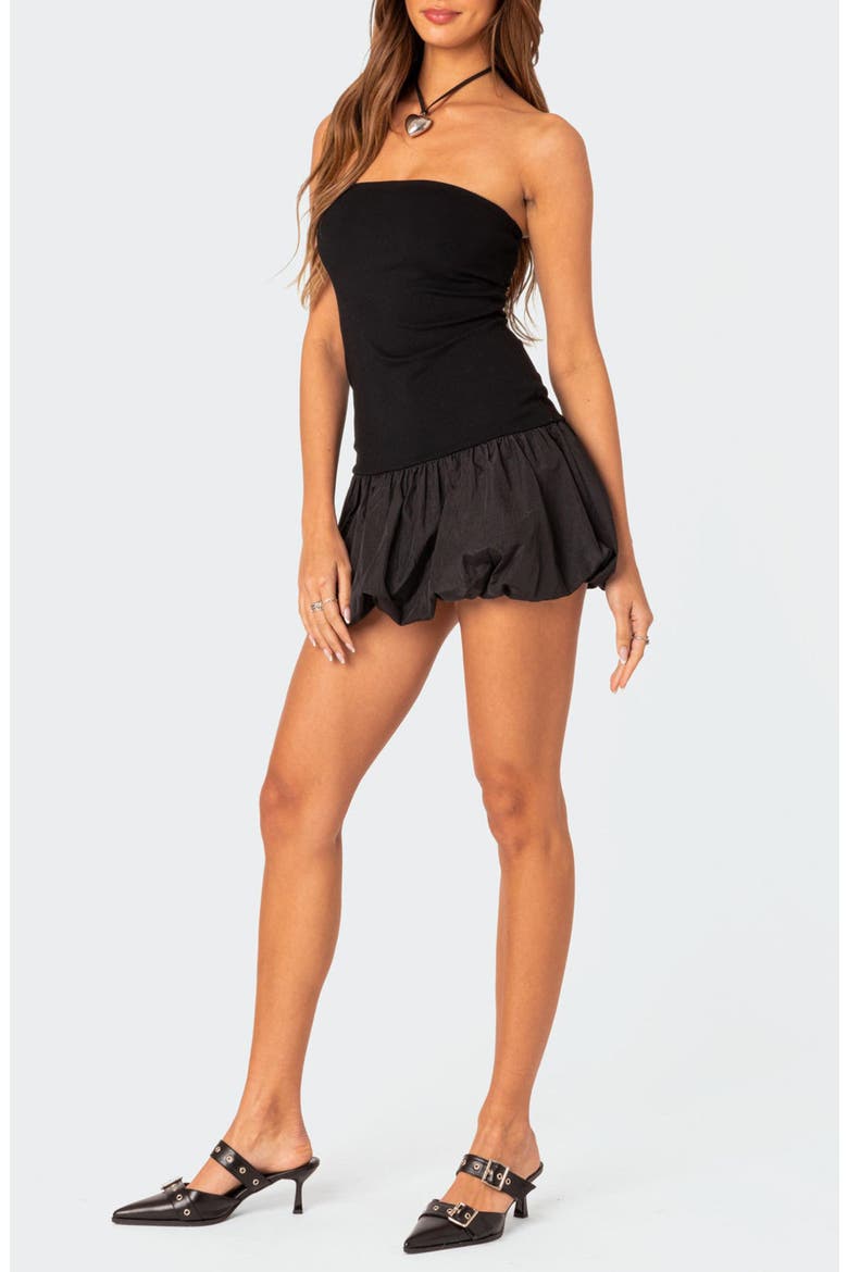 Strapless Rib Bubble Hem Minidress, Main, color, BLACK