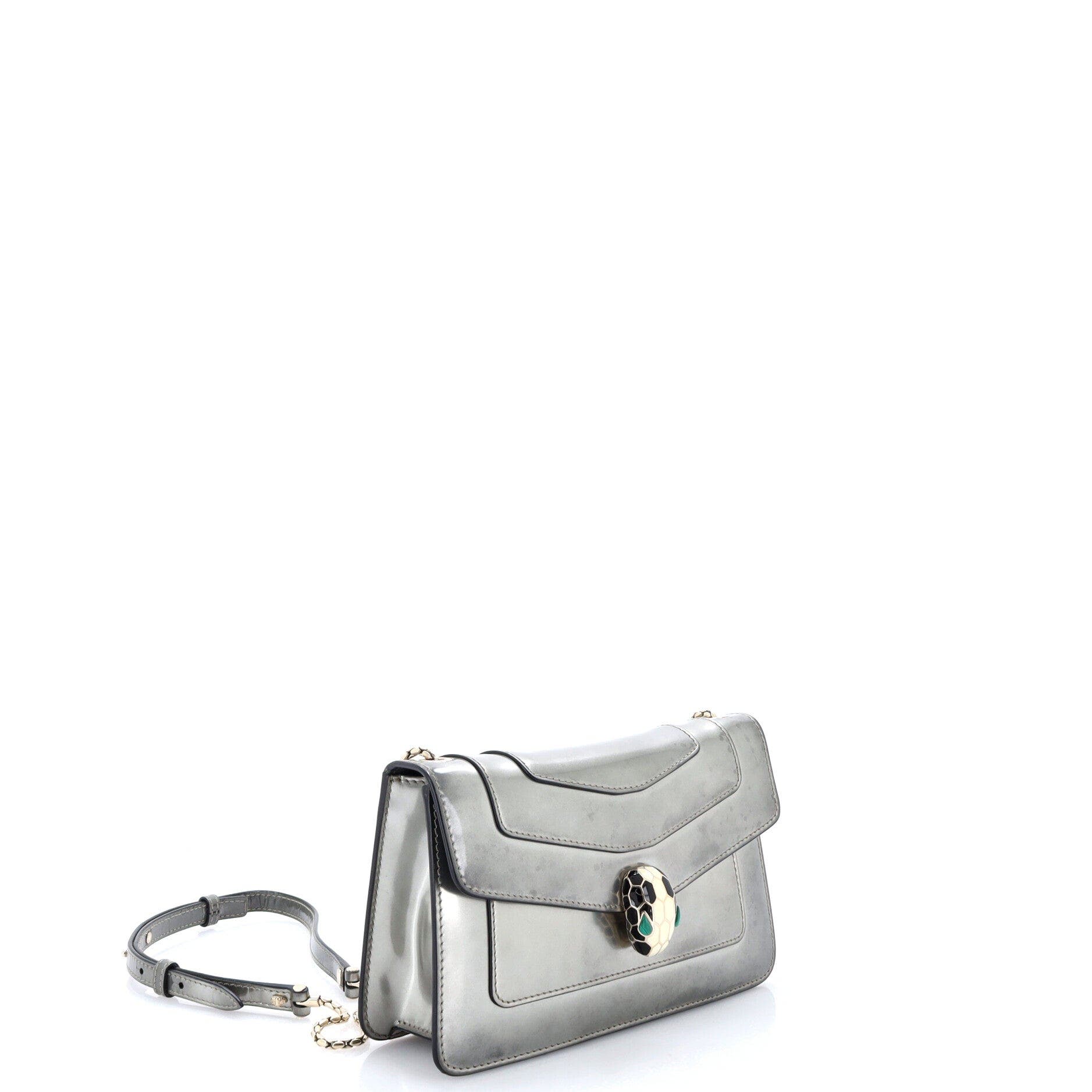 Serpenti Forever Shoulder Bag Metallic Leather Small, Alternate, color, Metallic Silver