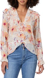 PAIGE Dorit Floral Silk Peplum Blouse