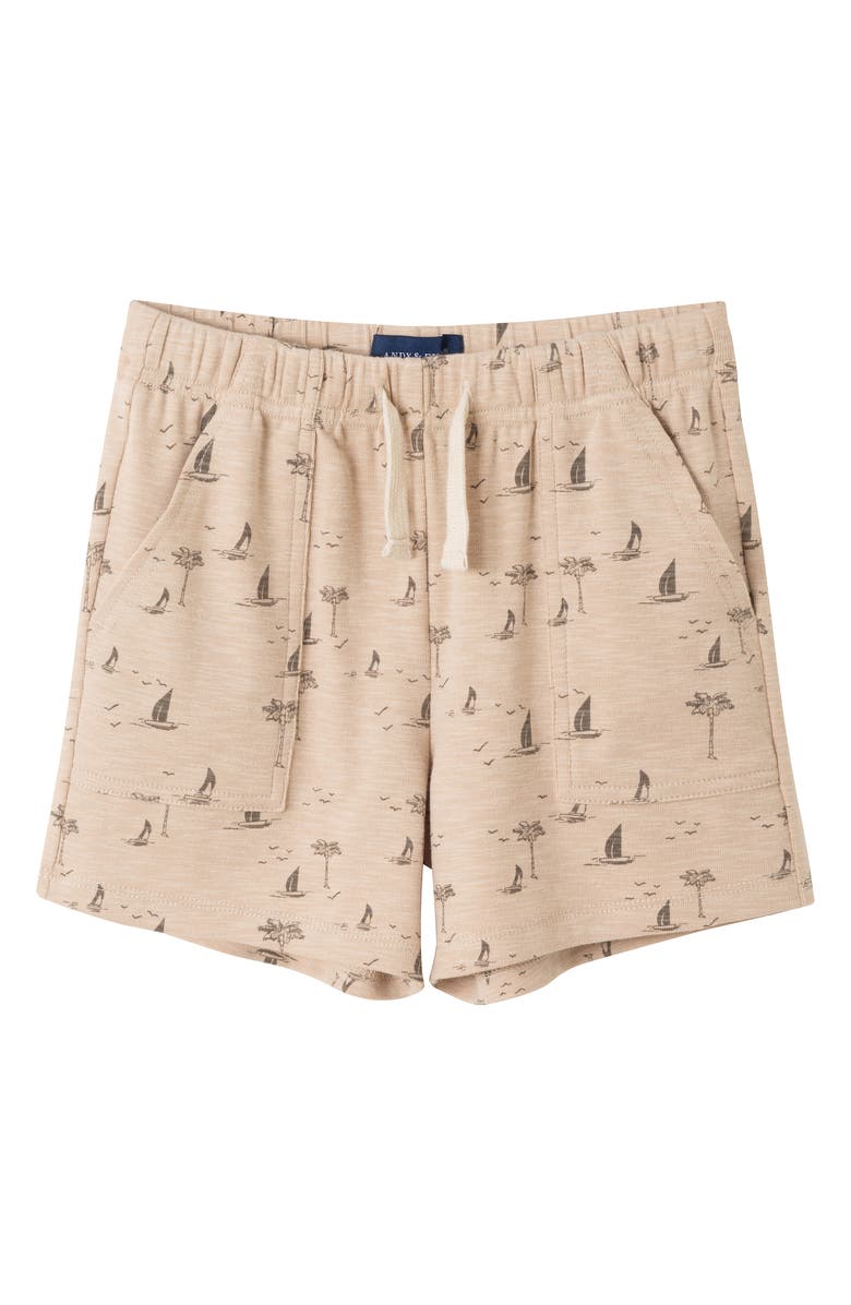 Andy & Evan Kids' Surfboard Henley T-Shirt & Shorts Set, Alternate, color, Beige