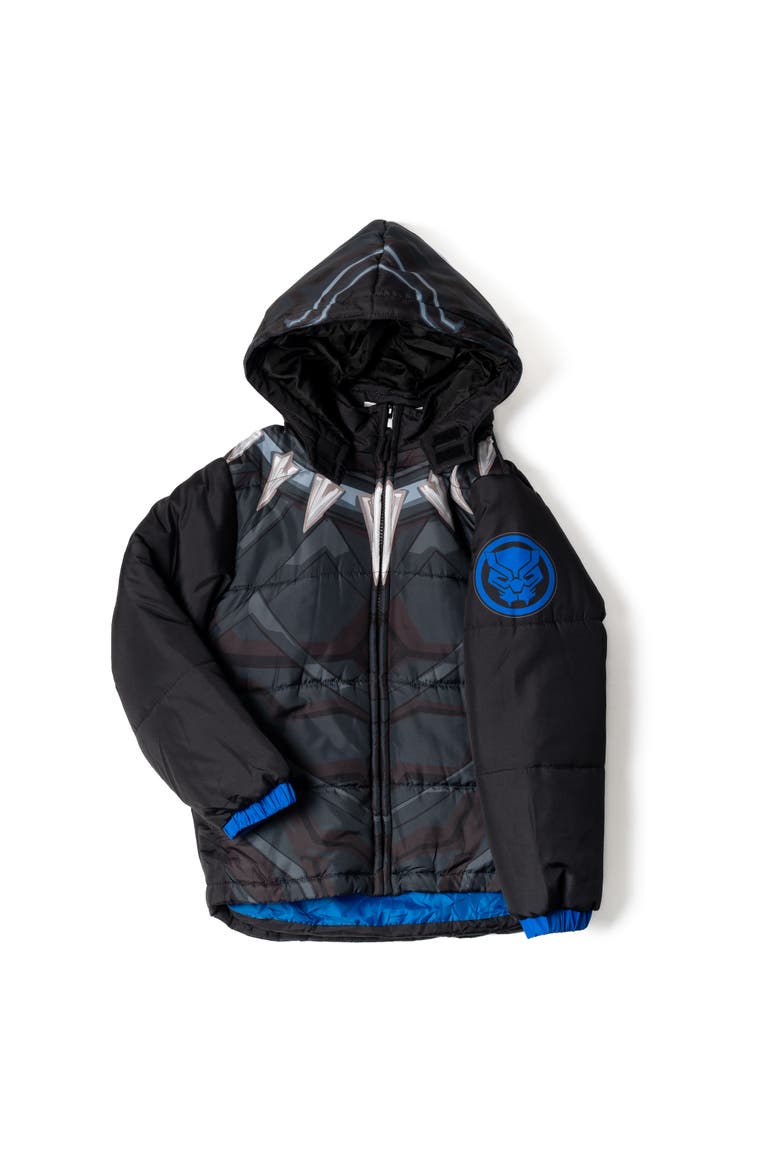 Avengers Black Panther Hooded Zip-Up Puffer Jacket, Alternate, color, Black Panther Blue