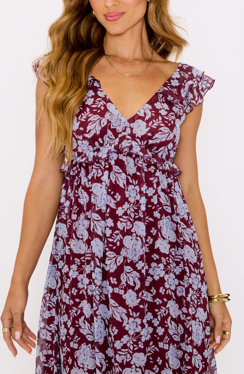 VICI Collection Enchanting Floral Ruffle Maxi Dress, Alternate, color, Burgundy Blue Floral