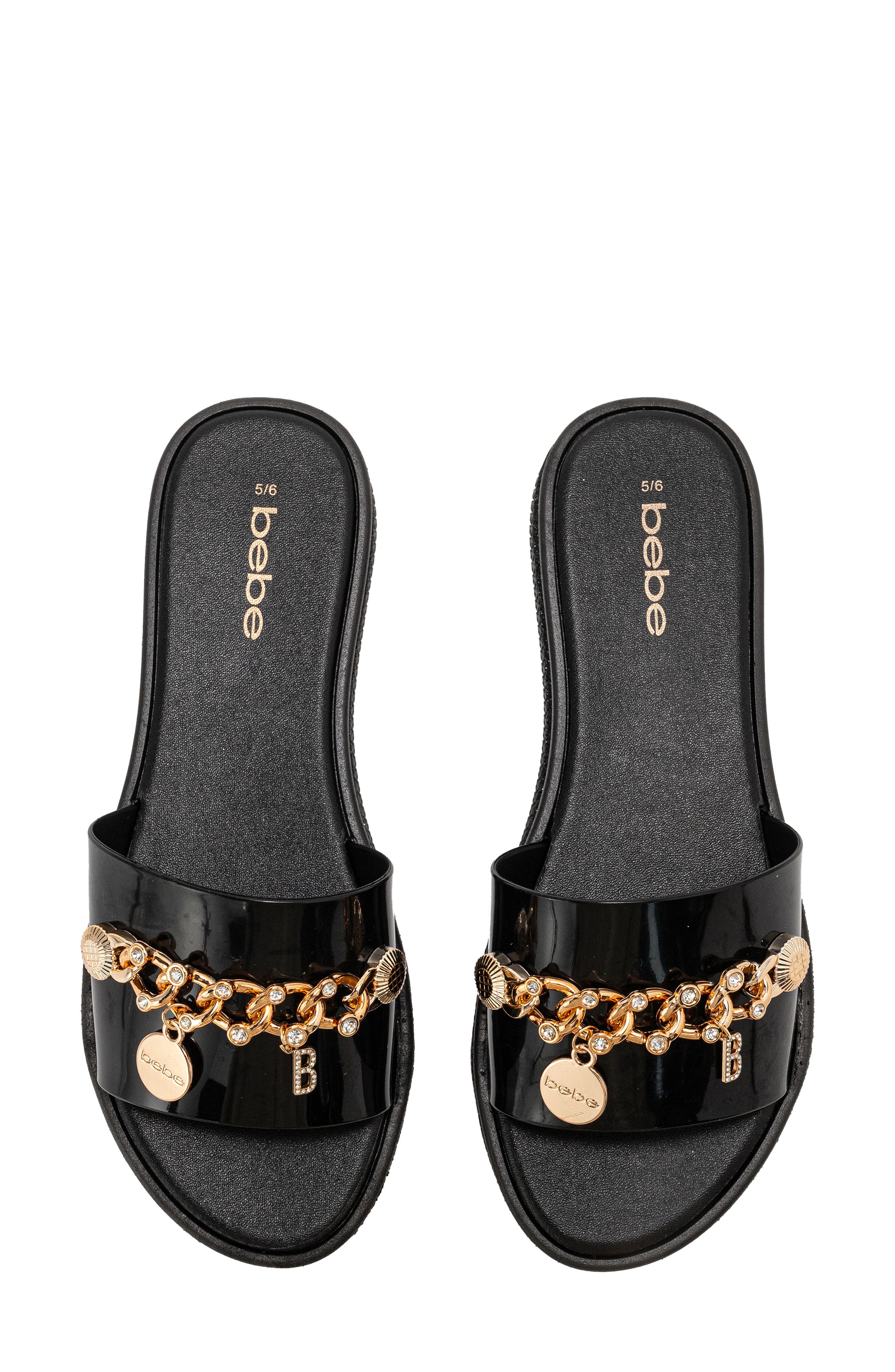 bebe Chain Charm Slide Sandal, Alternate, color, Black