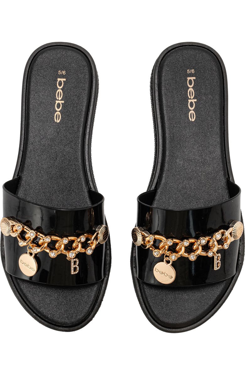 bebe Chain Charm Slide Sandal, Alternate, color, Black