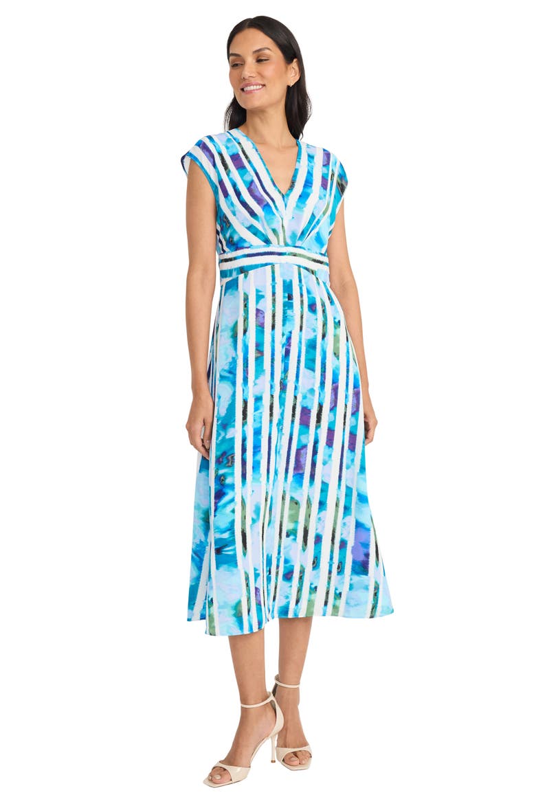 Cap Sleeve Midi Dress, Alternate, color, SOFT WHITE/ BREEZE BLUE