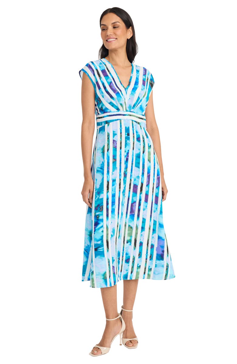 Maggy London Cap Sleeve Midi Dress, Alternate, color, Soft White/ Breeze Blue