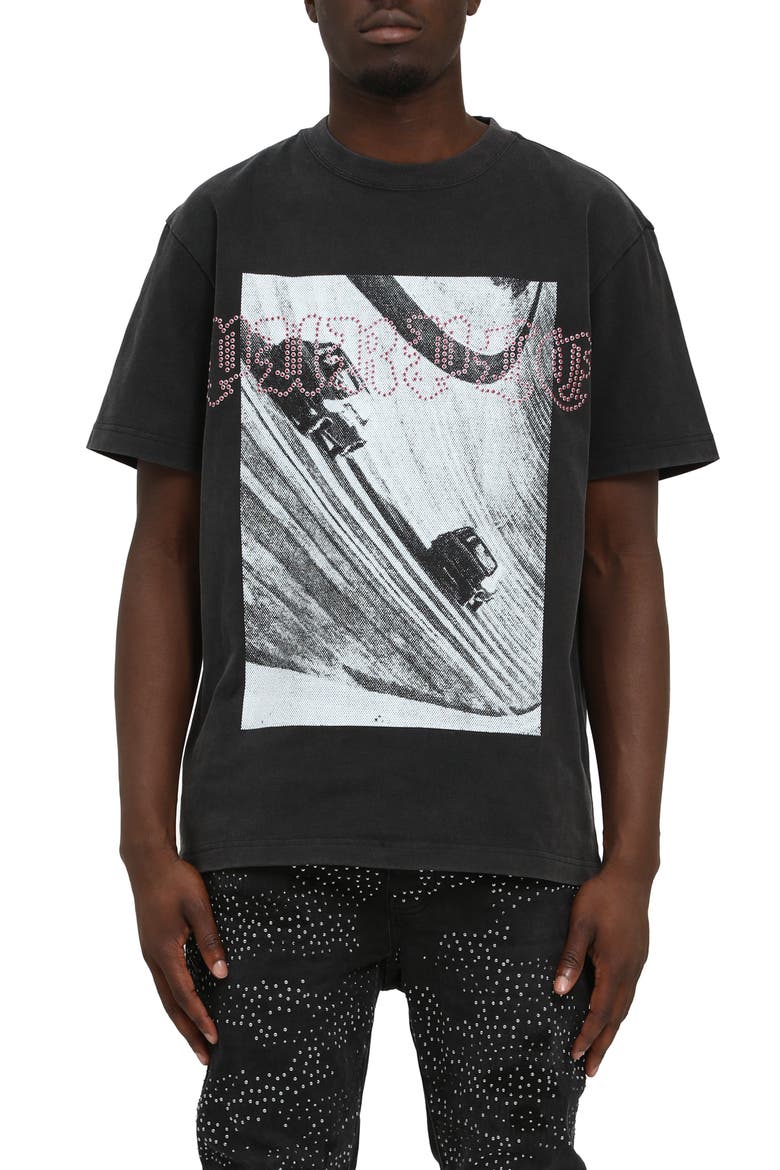 Studded Heavyweight Jersey Cotton Graphic T-Shirt, Main, color, BLACK