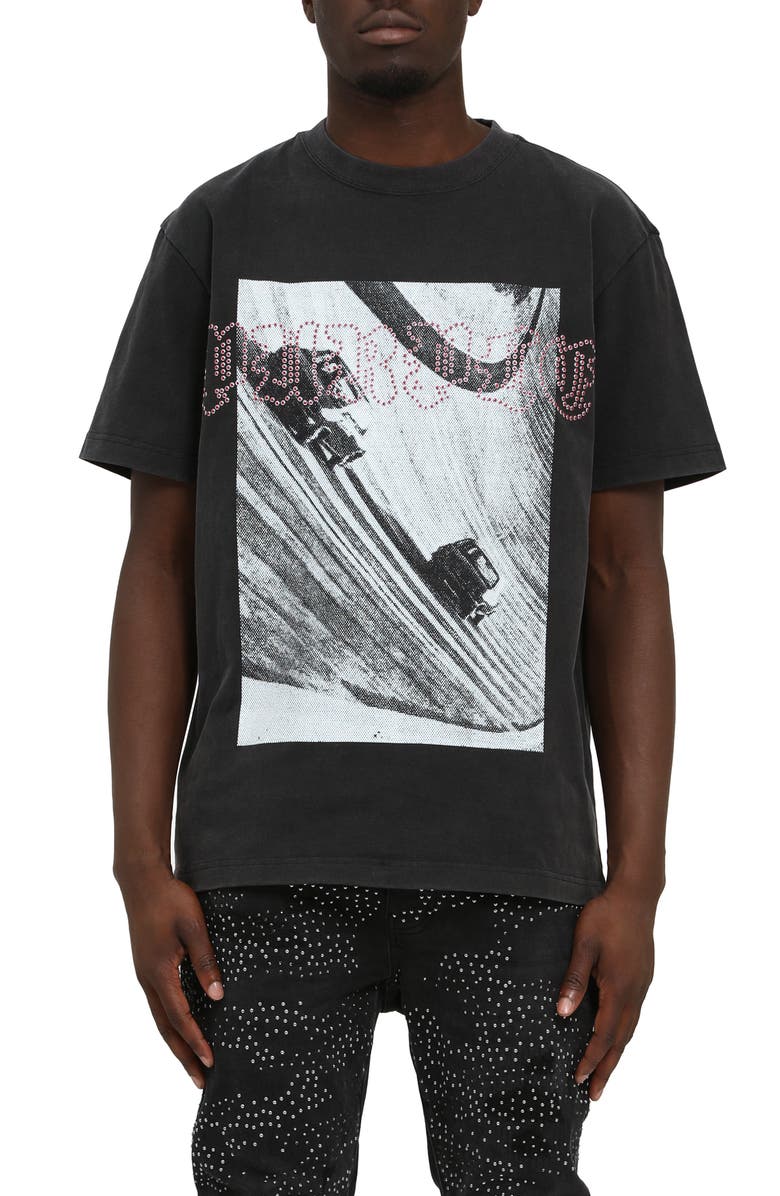 PURPLE BRAND Studded Heavyweight Jersey Cotton Graphic T-Shirt, Main, color, Black