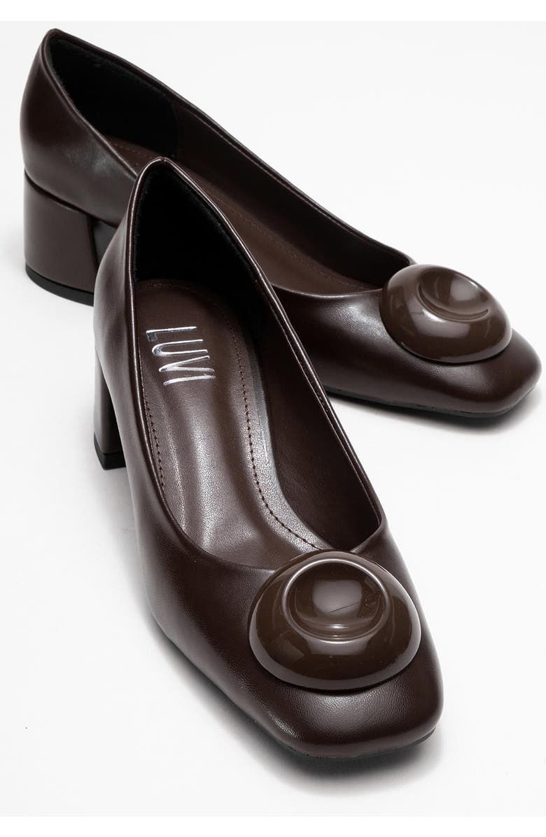 Prologue Shoes Mila Buckle Square Toe Block Heel Pump, Alternate, color, Brown