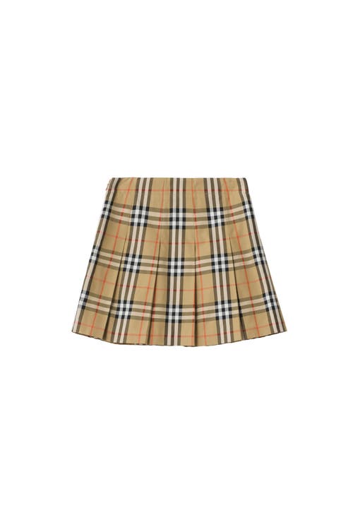 Burberry Pleated Check Cotton Twill Skirt In Brown