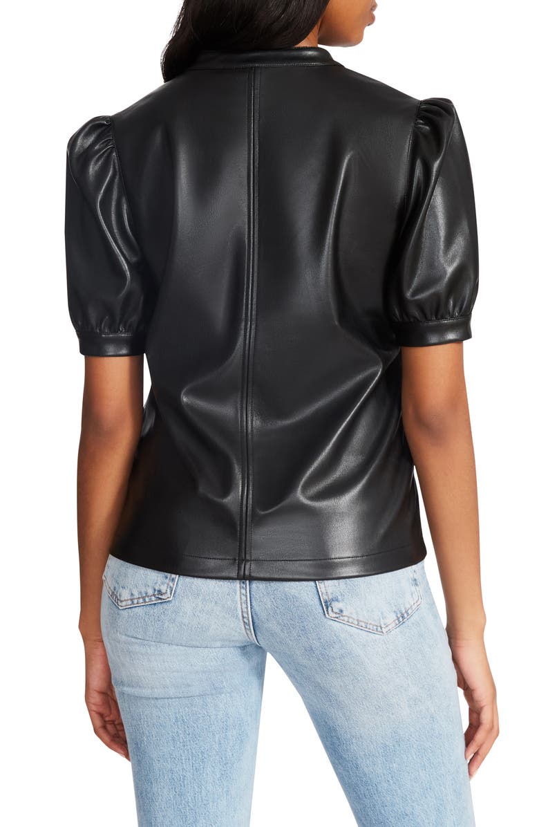 Steve Madden Jane Puff Sleeve Faux Leather Top, Alternate, color,