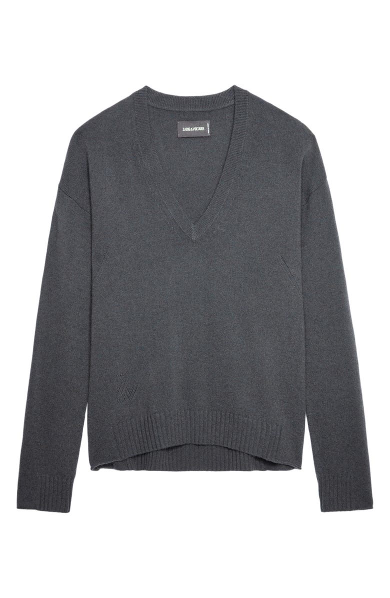 Zadig & Voltaire Vivi Patch Cashmere V-Neck Sweater, Alternate, color, 